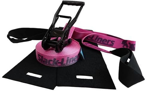 4 Teiliges Slackline-Set neon PINK - 50mm breit, 25m lang - mit Langhebelratsche - Slack-Liners - Made in Germany