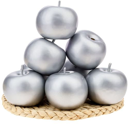 Gresorth 6 PCS Artificial Silver Apple Decorative Fake Apples Fruit Model Home Party Christmas Decoration