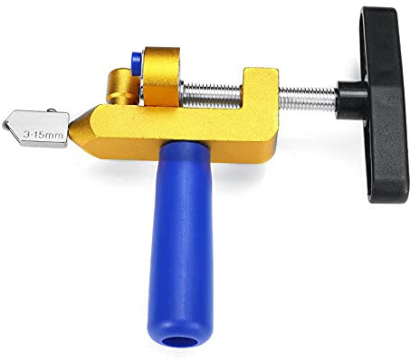 Ticfox 2 En 1 Cortador de Vidrio Con Rueda de Diamante Máquina de Corte Manual Abridor Azulejos de Cerámica de Vidrio Juego Herramientas Profesionales para Cortar Vidrio Cortador de Azulejos (Oro)