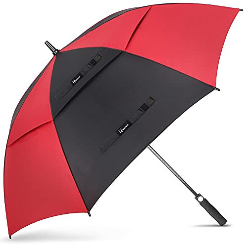 NINEMAX Golf Regenschirm Groß Sturmfest XL, Großer Regenschirm Sturmfest Stabil, Golfschirm Gross für Herren Damen 2 Personen (Schwarz/Rot)