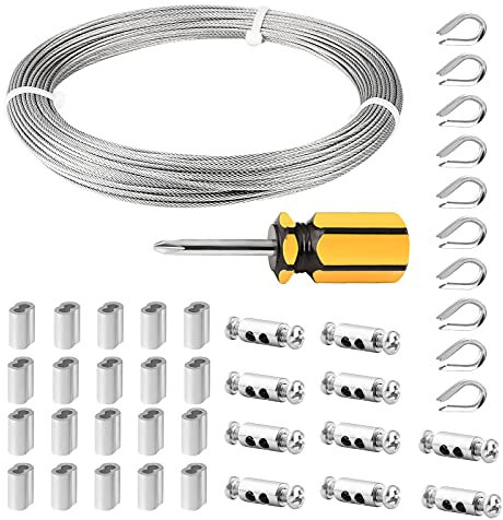 Drahtseil Edelstahl 1.5 mm, 30m 304 Edelstahl Stahlseil Gartendrahtkabel Rankhilfen Kit, 7 x 7 Stränge Edelstahlsei für String Light Suspension, Kletterpflanzen, Gardinenseil, Duschvorhangseil, Zaun