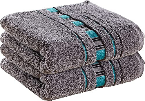 Erwin Müller Handtuch-Set 2er-Pack Achern grau/türkis Größe 50x100 cm - #500g/m² - schnell trocknend, extra saugstark, beidseitige Schlaufen