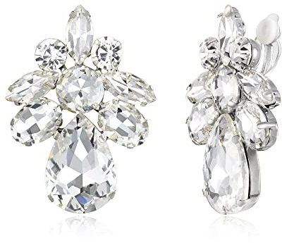 EVER FAITH Folores Art Deco-örhängen för kvinnor strass klämma gåva, Länge: 2 Zoll, Breite: 1,5 Zoll, Sterlingsilver, Ingen ädelsten