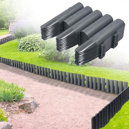 NAIZY Bordure de pelouse Bordure de lit en Plastique Palissade de Jardin Aspect Bois Bordure Pierre de Bordure, Anthracite (LxH) : 28 cm x 24 cm - 70 pièces, 19,6 m