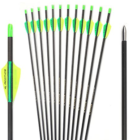12pcs Diamètre Intérieur 4.2mm .165 22-32 Pouces Flèches Spine 250 300 350 400 500 600 700 800 900 1000 Adulte Jeunesse Flèche Carbone avec Encoche Rotative pour Arc à Poulies et Arc Recurve Style2