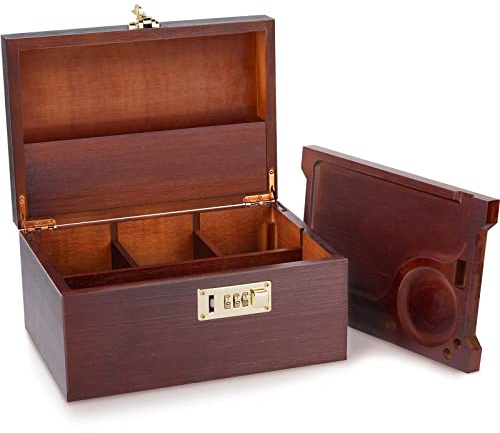 OZCHIN Large Bamboo Box with Combination Lock Decorative box for Home Great Gifts for Men Women Storage Lockbox with Tray - Retro