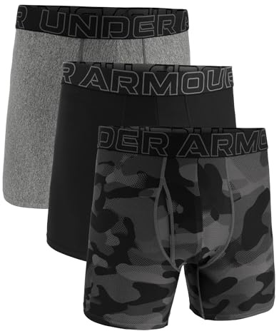 Under Armour Lot de 3 Boxers pour Homme Tech Performance, Longueur Jambe 15 cm – Respirant, évacuation de l’humidité, Toucher Doux, Confort Toute la journée, Noir/Gris/Camo, XL