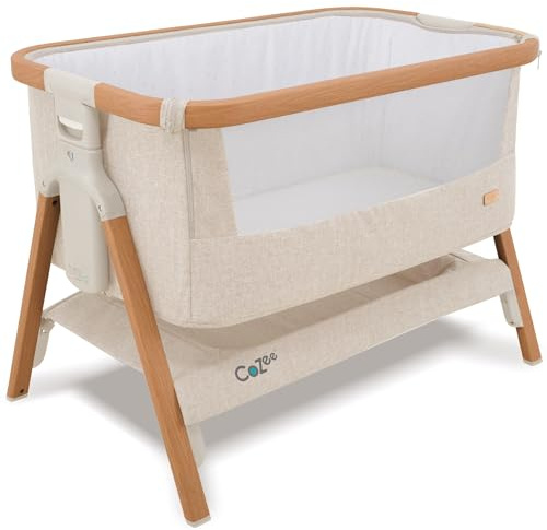 Tutti Bambini CoZee® 2-in-1 Baby Beistellbett & Baby Reisebett mit Matratze - 6-Fach höhenverstellbar mit atmungsaktivem Mesh-Fenster - Faltbares Babybett - 0-6 Monate (Walnuss & Naturweiß)