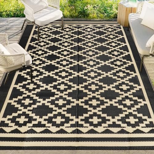 Capslpad Outdoor Rug Waterproof 150x245cm Plastic Straw Rugs Reversible UV Resistant Picnic Blanket RV Camping Rug Recycled Area Rug for Backyard Deck Terrace Garden Beach Picnic Balcony Decor