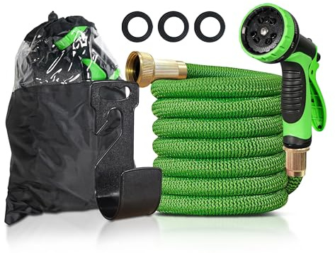 Bestfor Extra Flexible Expandable Garden Hose Pipe with 7 Function Spray Nozzle and Tap Adaptor for Watering, Irrigation, Car Cleaning. Compact Fold Away Size 15m