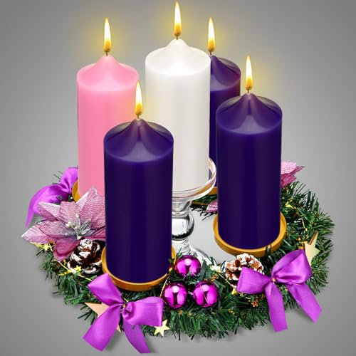 Ziliny Christmas Advent Wreath Candle Holder Pillar Wreaths Centerpiece Decor Advent Calendar Ring Candleholder Decoration Stand Gifts Church(Purple)