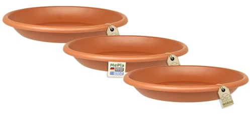 MePla – 3 stycken underlägg för blomkruka Cilindro – runda plastunderlägg – väderbeständiga – UV-beständiga – underlägg – Ø 34 cm (insida: ø 25 cm) – terrakotta
