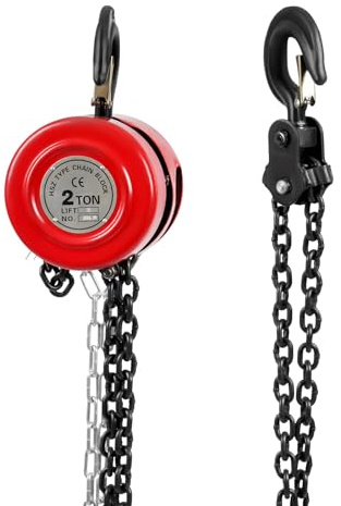 Paranco a catena, verricello manuale con capacità di carico 1T/2T, tirante a catena, con freno a fune, per trasporto, fabbriche, garage, cantieri navali, officine (rosso, 2T)