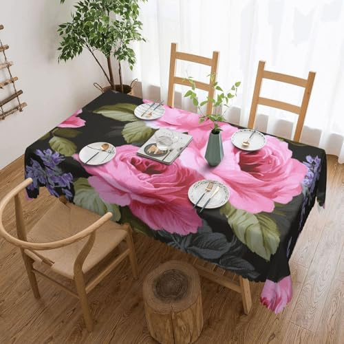 MCJDFWNMKM Tablecloth 54 x 72 Inch Rectangle Washable Table Cloth Desktop Decoration Pink Rose Table Cover Soil Resistant Water Repellant Fabric Rectangle Tablecloth for Dining Party Wedding