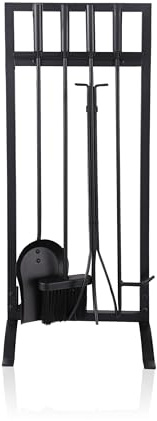 Relaxdays Set Camino in Ferro 5 pz, Attizzatoio, Paletta, Scopa, Pinza e Supporto, Nero, 79x31x27 cm