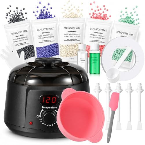 Yaskyly 35PCS Calentador de Cera Depilatoria Maquina Cera Caliente Depilacion con Visualización Temperatura en Casa Calentador Cera Depilatoria para Eliminar Vello Zona Intima Piernas Axilas Faciales