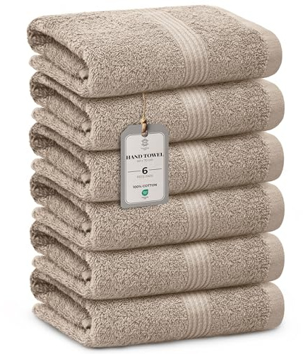 HomeBurg Luxe Set di 6 Asciugamani - Cotone Morbido & Assorbente, Asciugatura Rapida, Facili da Mantenere, 40×70 cm, Sabbia/Beige