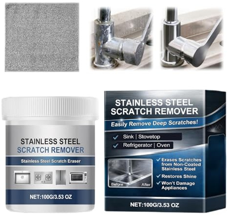 Stainless Steel Scratch Remover,100g Stainless Steel Cleaner and Polish Paste,Multi-Purpose Scratch Remover for Pans,Sinks,Hobs,Ovens,Stoves,Fridges,Faucets,Deep Cleaning & Aluminum Restoration