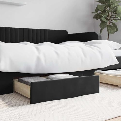 Molumvel Set di 2 cassetti sotto il letto, cassettiere sotto il letto, in legno con morbido rivestimento in velluto, cassapanca per spazio aggiuntivo, 67 x 50 x 16 cm, nero