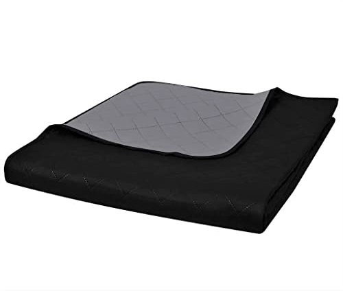 vidaXL Colcha de Cama Reversible Acolchada Doble Cara Negro/Gris 230x260 cm