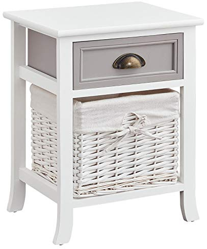 IDIMEX Table de Chevet Toscana Table de Nuit 1 tiroir et 1 Panier en Bois de Paulownia Style Shabby Chic Vintage Rustique campagnard Blanc