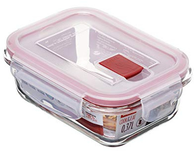 TATAY Boite Alimentaire Verre 0,37 L Cook & Eat | Verre Borosilicate | Couvercle Hermétique à Clips, Valve Vapeur | Micro-ondes, Four, Réfrigérateur, Congélateur | Sans BPA | 11,2x15,2x5,7 cm, Rouge