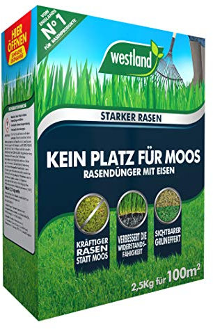 Westland Kein Platz für Moos, 2,5 kg, 100 m² - Rasendünger mit Eisen für dichten Rasen, Rasen-Granulat ideal für die Wintermonate