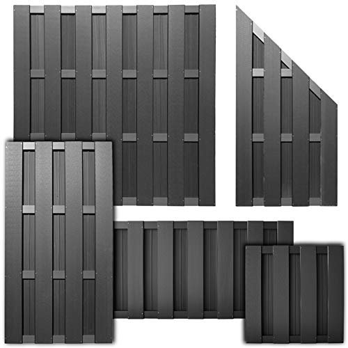 HORI® WPC Lamellenzaun Komplettset | Moderner Sichtschutz für den Garten | Robuster & pflegeleichter Zaun mit einfacher Montage | 1x Quadratisch + 2x Pfosten zum aufschrauben Anthrazit