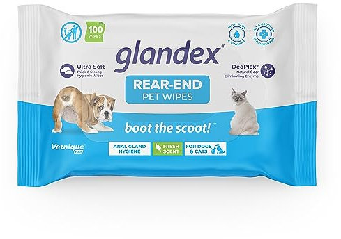 Glandex® Wischtücher für Hunde, Katzen und Haustiere Reinigen desodorierende hygienische Pflegetücher für Analdrüsen (100ct Beutel)