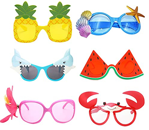 6 Pairs Novelty Party Glasses for Kids Adults, Funny Eye Glasses, Beach Party Sunglasses, Hawaiian Sunglasses, Tropical Sunglasses, Photo Prop Party Supplies Summer Luau Party Supplies
