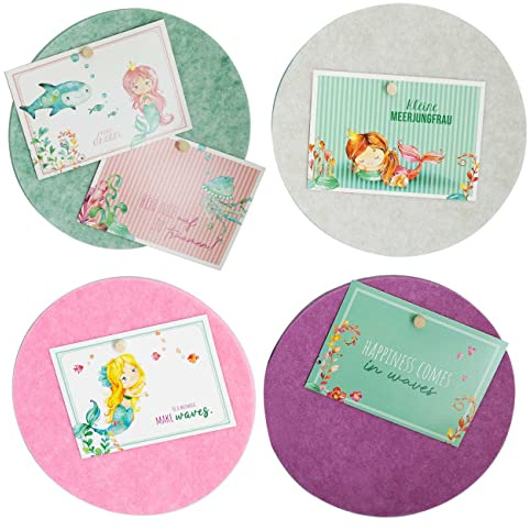 Papierdrachen 4 pizarras con 6 tarjetas postales – Decoración de habitación infantil de fieltro para colgar – Decoración de pared autoadhesiva incluye 12 pines – frases motivacionales – sirena – Set 1