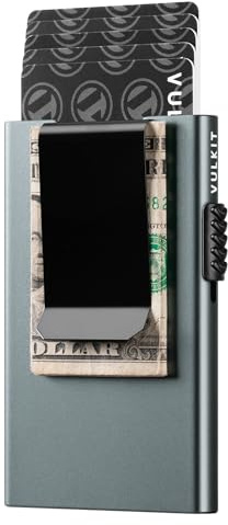 VULKIT - Portatarjetas con Pinza para Billetes para Hombre, Soporte de Tarjeta de crédito RFID Bloqueador Pop Up Cartera Minimalista