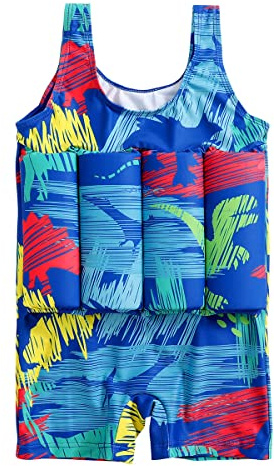 IMEKIS Costume da bagno per bambine, unisex, per il nuoto e l'apprendimento, Blu scuro/multicolore, 18-24 Mesi