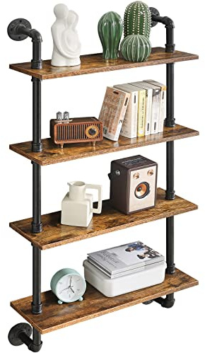 YMYNY Scaffale da Parete, Scaffale per Tubi di Ferro in Stile Industriale a 4 Livelli, Portaoggetti, Scaffale Galleggiante per Cucina, Ufficio, Bagno, Soggiorno, Camera da Letto HWS002H