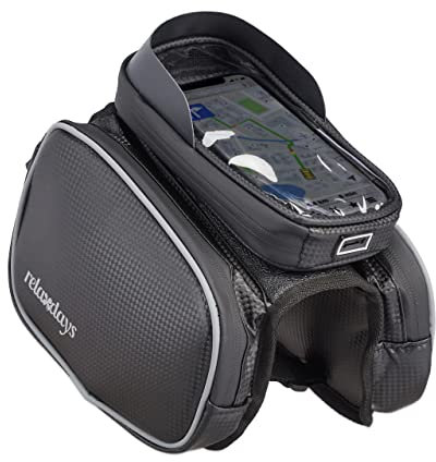 Relaxdays Rahmentasche Fahrrad, Handytasche bis 6,7, Touch-kompatibel, wasserdicht, Fahrradtasche Oberrohr, schwarz
