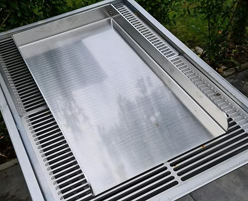 SMOKI Rostfritt stål Plancha 33 x 27,5 cm – stark 3 mm grillplatta för gasgrill och kolgrill – universell V2A rostfri planka med fettfat – perfekt för smash hamburgare, grönsaker, BBQ