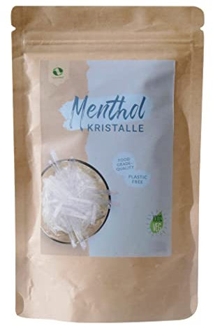 SudoreWell® Cristaux menthol de qualité alimentaire 100 % pure huile de menthe dans un sac en papier kraft (plastique gratuit) 100 g