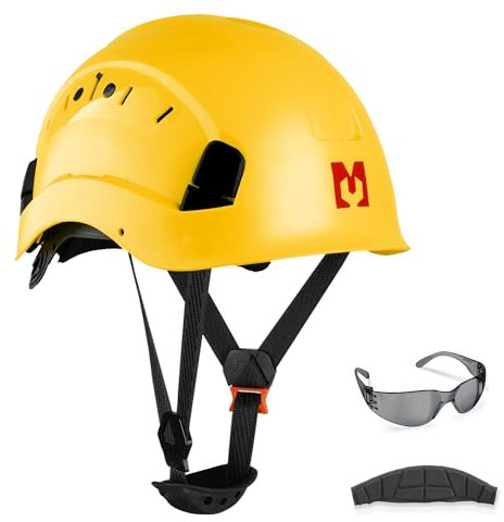 Mustbau Casque de Sécurité, Casques de Protection EN397 avec Lunettes Antibuée, 53 à 63 cm Tour de Tête Réglable, Matériau ABS Résistant pour Hommes Femmes - Jaune