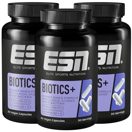 ESN Biotics+, 3 x 30 Kapseln, 450 Milliarden KBE je Packung, hochdosiert, mit Vitamin B2 + D, nur 1 Kapsel pro Tag, vegan