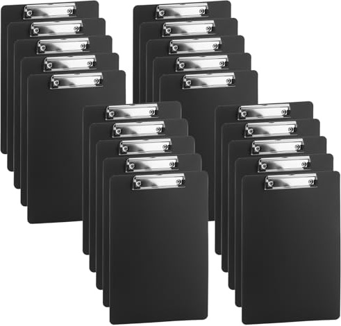 JIAYUET 20 tavolette portablocco in plastica nera formato A4, con foro per appendere e clip a basso profilo, portablocco per scrittura A4, per casa e ufficio