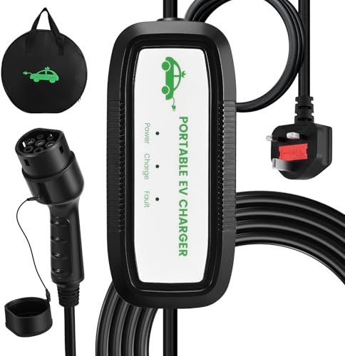 FNRIDS EV Charger Cable Type 2 to 3 Pin Plug 10 Meter,13A Electric Car Charger, Max. 3.3KW Type 2 EV Charging Cable 3 Pin with LED Indicator & Carry Bag, for Type 2 EVs and PHEVs