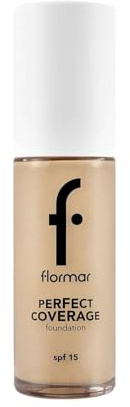 Flormar Perfect Coverage Foundation - Flüssige Foundation mit hoher Deckkraft & SPF15 – Langanhaltendes, feuchtigkeitsspendendes Make-up für trockene & reife Haut – 102 Sft Beige Np