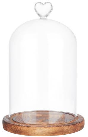 NBEADS Heart Glass Dome, 22cm Long Cloche Bell Jar Terrarium with Wood Base Decorative Display Dome Case for Aroma Candle Desktop Decoration, Clear