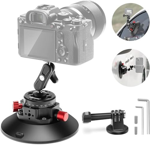 NEEWER 6 Suction Cup Camera Mount con Brazo Mágico Cabeza Bola, 2 Pzs Metal Car Mount para Cámara/Cámara Acción/Phone, Air Pump Vacuum en Vidrio de Coche o Ventana con 1/4 3/8 ARRI Agujeros, CA013