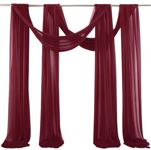 Hrlace 2 st bröllopsgardin bröllopsbåge draperat tyg tvärhänge transparent tyll gardiner organza dekorativt tyg foto bakgrund för bröllop gåvor fest dekoration vinröd 75 x 600 cm