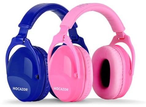 Hocazor 2 Pack HZ015 Kids Ear Protection Safety Earmuffs Durable Noise Cancelling Headphones, full pink+navy blue