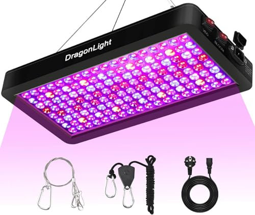 DragonLight 2024 BW2000 lampada per piante a LED spettro completo con UV IR, doppio chip LED Grow lampada con cavo da 3 metri per serra e piante d'appartamento, ortaggi e fiori [nero]