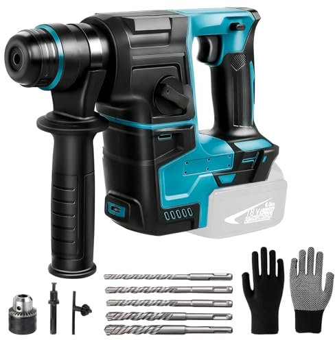 LIROPAU Professional 18V System perforateur sans-fil avec 8 Forets et des gants, Rapidement Changer Le Mandrin SDS-Plus, 2,2 J, 1400 U/min, 4200 bpm, pour Béton, Métal, Bois (sans batterie)