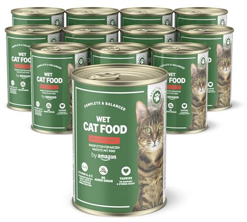 by Amazon Getreidefreies Katzennassfutter, Dose, Pastete Rind, 12 x 400 g