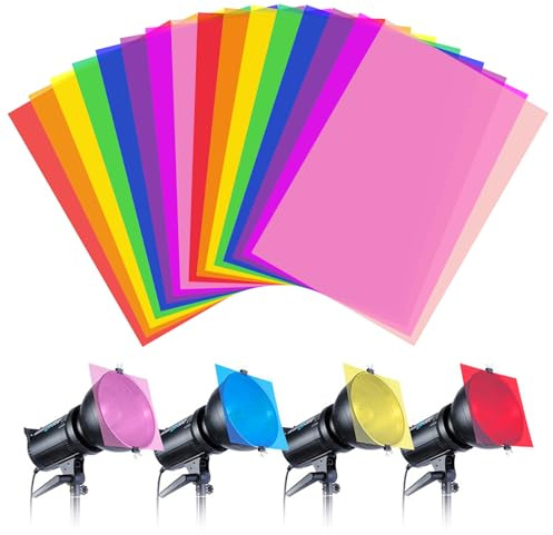 16 ark A4-folie värmebeständig för lampor, färgfilterfolie | 8 färger lampfolie värmebeständig transparent, A4-färgfolie för LED-lampor, fotostudiotillbehör, studiostroboskop